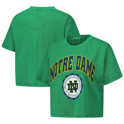 Women's Pressbox Heather Green Notre Dame Fighting Irish Edith Vintage Burnout Crop T-Shirt