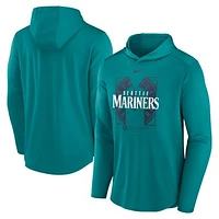 Men's Nike Aqua Seattle Mariners Team Letterman Performance Hooded Long Sleeve T-Shirt