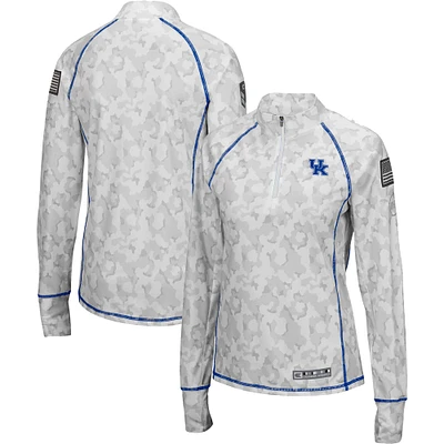 Women's Colosseum White Kentucky Wildcats OHT Military Appreciation Officer Arctic Camo Fitted Lightweight 1/4-Zip Jacket