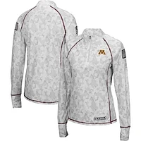 Women's Colosseum White Minnesota Golden Gophers OHT Military Appreciation Officer Arctic Camo Fitted Lightweight 1/4-Zip Jacket