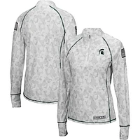 Women's Colosseum White Michigan State Spartans OHT Military Appreciation Officer Arctic Camo Fitted Lightweight 1/4-Zip Jacket