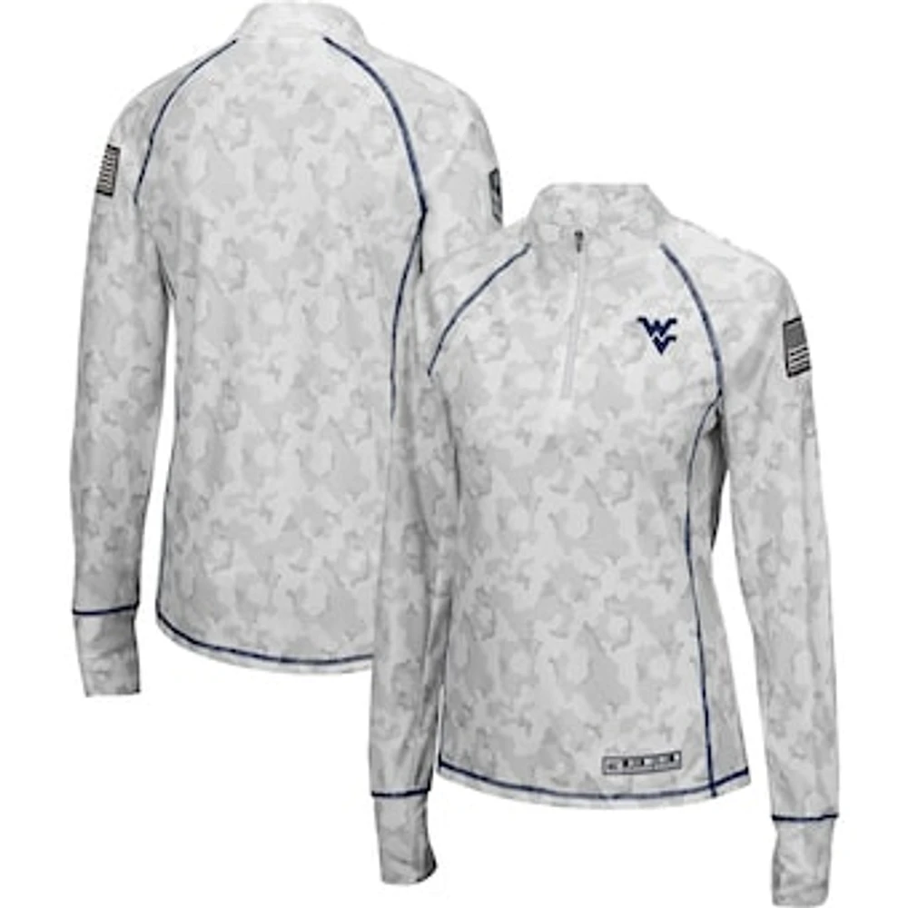 Women's Colosseum White West Virginia Mountaineers OHT Military Appreciation Officer Arctic Camo Fitted Lightweight 1/4-Zip Jacket