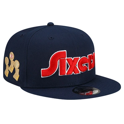 Men's New Era Navy Philadelphia 76ers 2021/22 City Edition 9FIFTY Snapback Hat