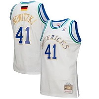 Men's Mitchell & Ness Dirk Nowitzki White Dallas Mavericks 1998/2019 Hardwood Classics German Flag Swingman Jersey