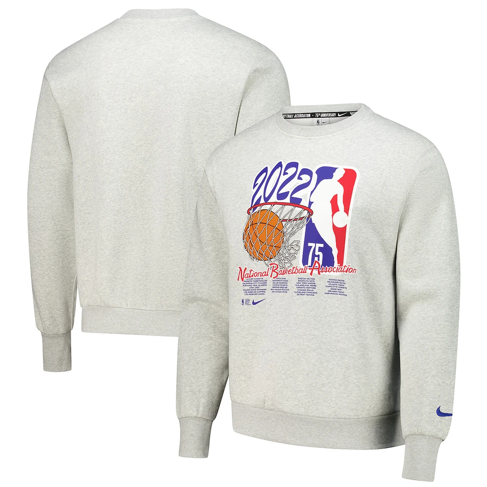 Men's Nike Heathered Gray Team 31 NBA 75th Anniversary Fleece Sweatshirt