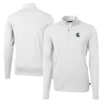 Men's Cutter & Buck White Michigan State Spartans Virtue Eco Pique Recycled Quarter-Zip Jacket
