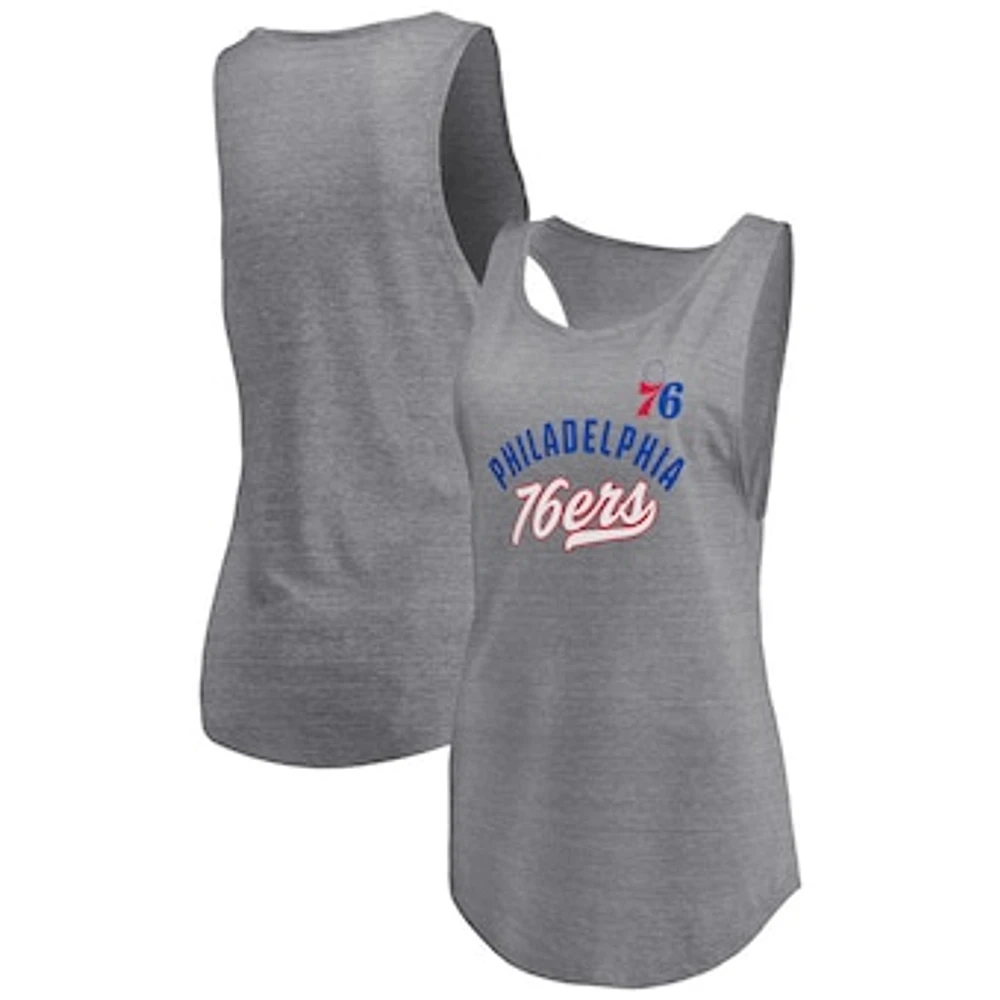 Women's Fanatics Heathered Gray Philadelphia 76ers Quality Time Open Scoop Neck Tri-Blend Tank Top