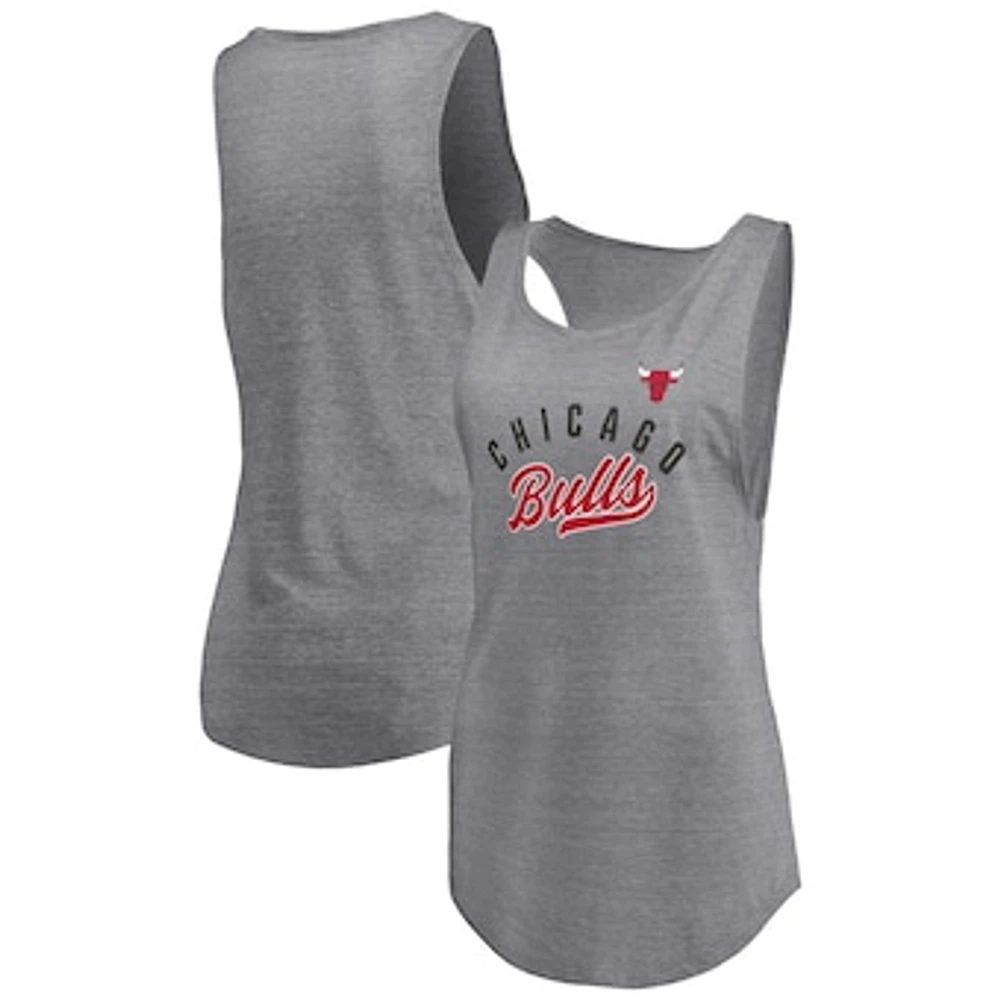 Women's Fanatics Heathered Gray Chicago Bulls Quality Time Open Scoop Neck Tri-Blend Tank Top