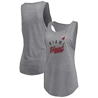 Women's Fanatics Heathered Gray Miami Heat Quality Time Open Scoop Neck Tri-Blend Tank Top