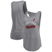 Women's Fanatics Heathered Gray Portland Trail Blazers Quality Time Open Scoop Neck Tri-Blend Tank Top