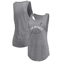 Women's Fanatics Heathered Gray San Antonio Spurs Quality Time Open Scoop Neck Tri-Blend Tank Top