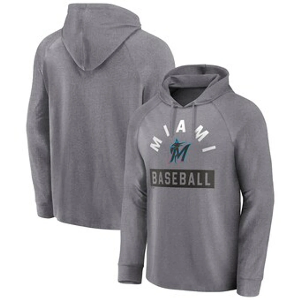 Men's Fanatics Gray Miami Marlins No Time Off Raglan Pullover Hoodie