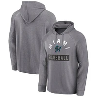 Men's Fanatics Gray Miami Marlins No Time Off Raglan Pullover Hoodie