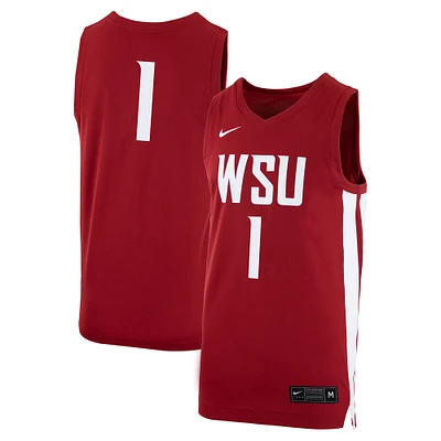 Men's Nike #1 Crimson Washington State Cougars Logo Replica Basketball Jersey