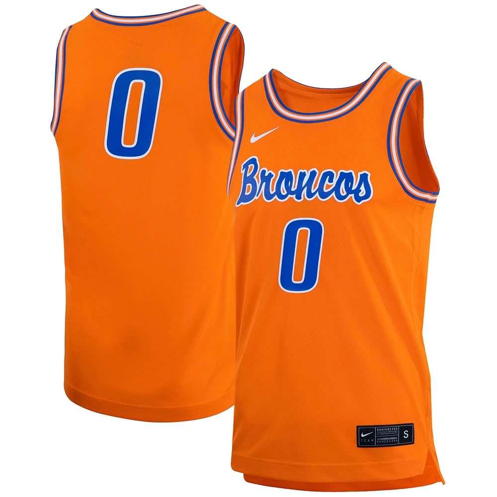 Men's Nike #0 Orange Boise State Broncos Retro Replica Basketball Jersey