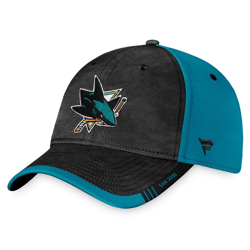 Men's Fanatics Black/Teal San Jose Sharks Authentic Pro Rink Camo Flex Hat