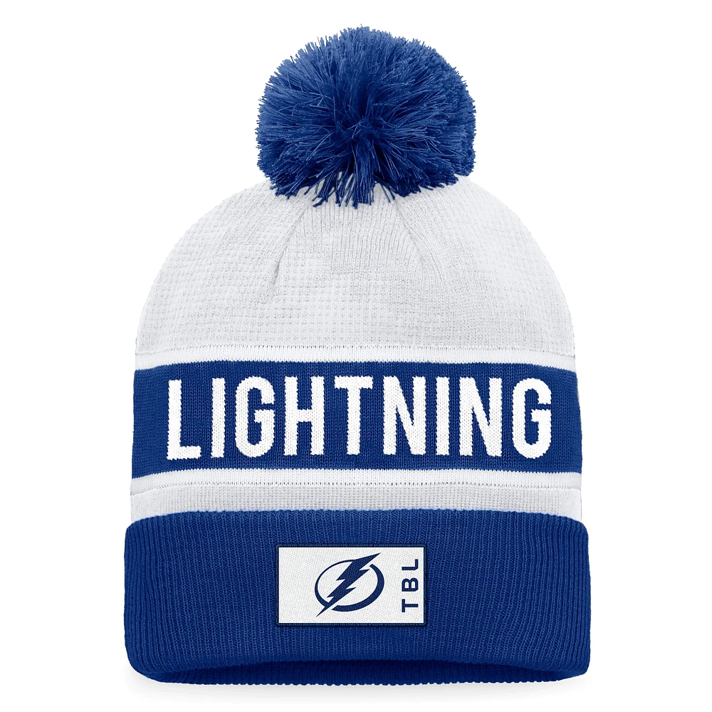 Men's Fanatics Blue/White Tampa Bay Lightning Authentic Pro Rink Cuffed Knit Hat with Pom