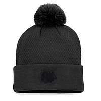 Women's Fanatics Black Chicago Blackhawks Authentic Pro Road Cuffed Knit Hat with Pom