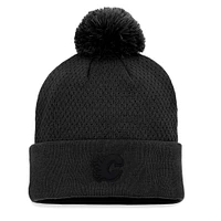 Women's Fanatics Black Calgary Flames Authentic Pro Road Cuffed Knit Hat with Pom