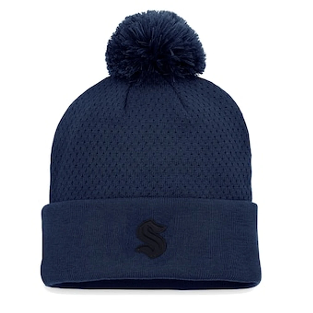 Women's Fanatics Deep Sea Blue Seattle Kraken Authentic Pro Road Cuffed Knit Hat with Pom