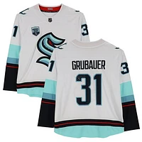 Philipp Grubauer Seattle Kraken Autographed White Fanatics Breakaway Jersey with Inaugural Season Jersey Patch