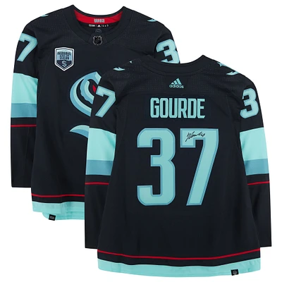 Yanni Gourde Seattle Kraken Autographed Deep Sea Blue adidas Authentic Jersey with Inaugural Season Jersey Patch