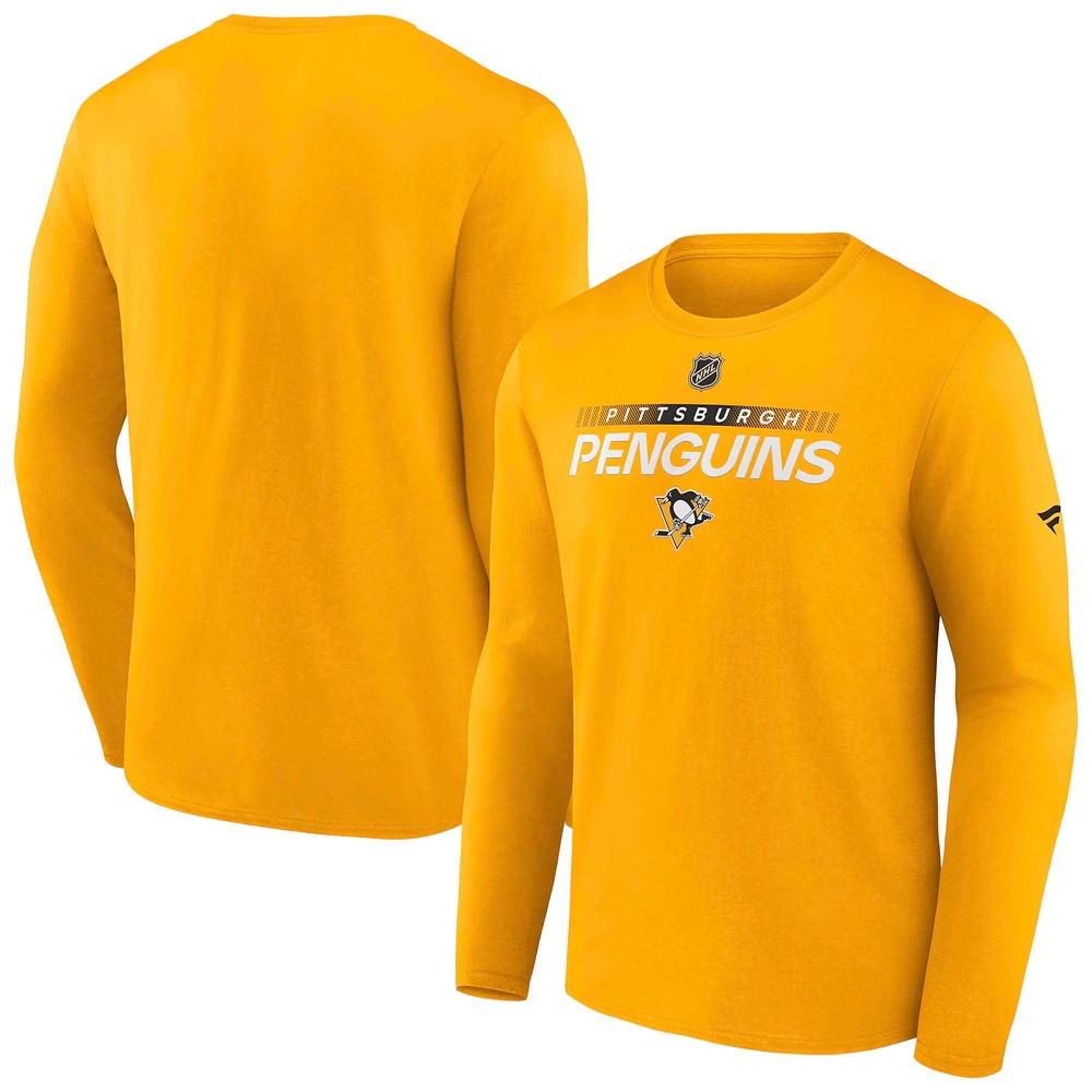 Men's Fanatics Gold Pittsburgh Penguins Authentic Pro Core Collection Prime Wordmark Long Sleeve T-Shirt