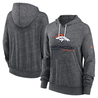 Women's Nike Heather Charcoal Denver Broncos Team Spirit Gym Vintage Lightweight Hoodie Top