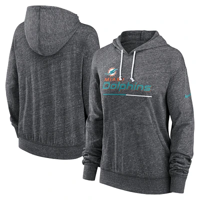 Women's Nike Heather Charcoal Miami Dolphins Team Spirit Gym Vintage Lightweight Hoodie Top