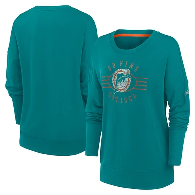 Women's Nike Aqua Miami Dolphins Rewind Playback Icon Performance Pullover Sweatshirt