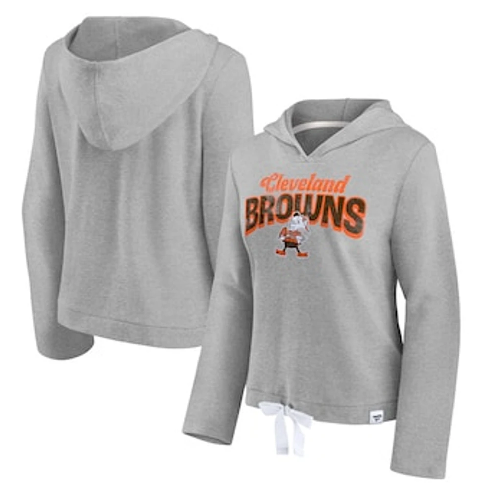 Women's Fanatics Heather Gray Cleveland Browns First Team Cropped Lightweight Hooded Top