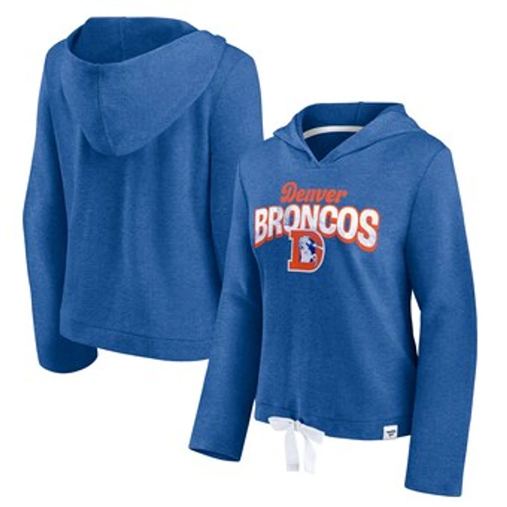 Women's Fanatics Heather Royal Denver Broncos First Team Cropped Lightweight Hooded Top