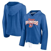 Women's Fanatics Heather Royal Denver Broncos First Team Cropped Lightweight Hooded Top