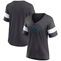 Women's Fanatics Heathered Charcoal/White Carolina Panthers Distressed Team Tri-Blend V-Neck T-Shirt