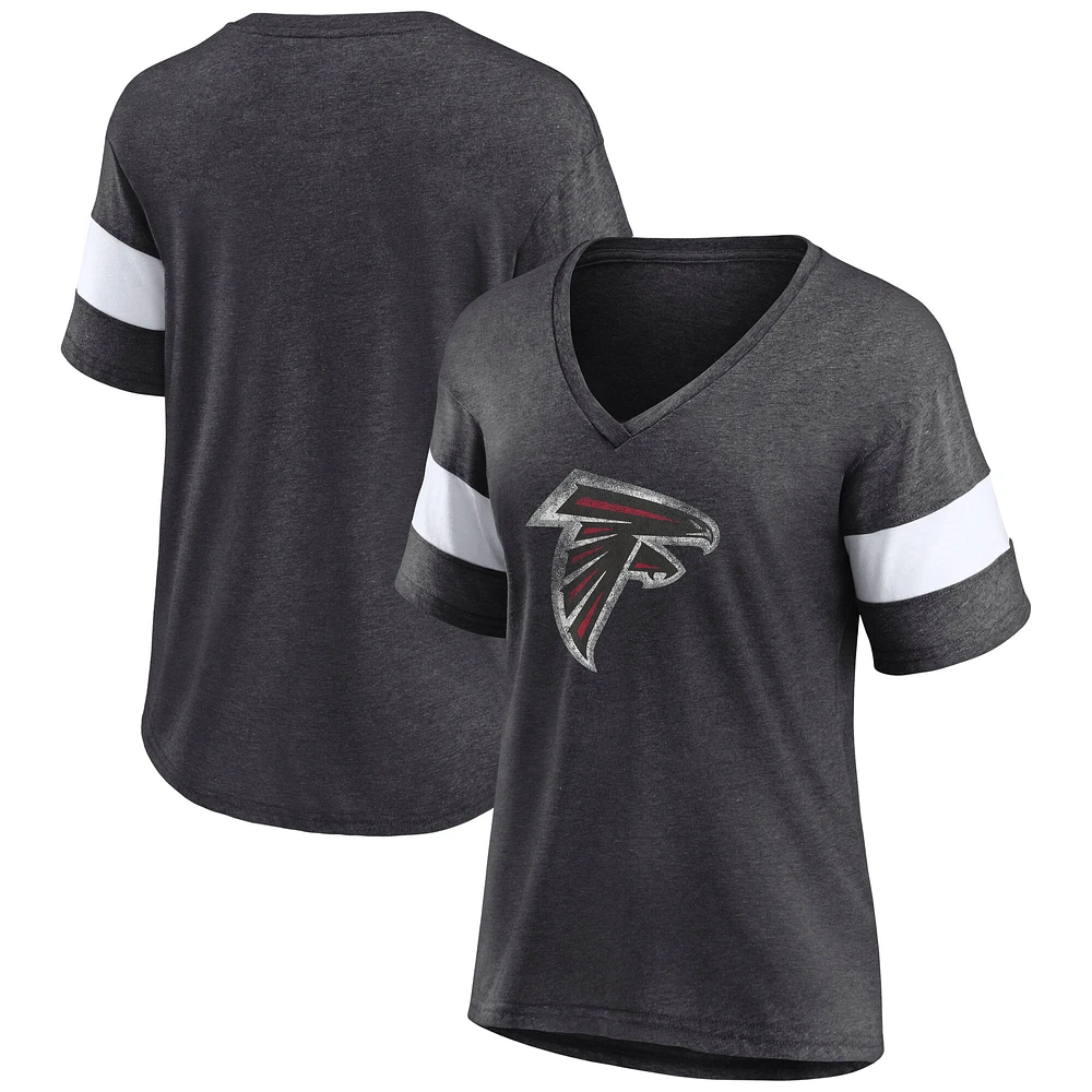 Women's Fanatics Heathered Charcoal/White Atlanta Falcons Distressed Team Tri-Blend V-Neck T-Shirt