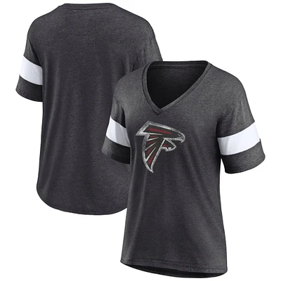 Women's Fanatics Heathered Charcoal/White Atlanta Falcons Distressed Team Tri-Blend V-Neck T-Shirt