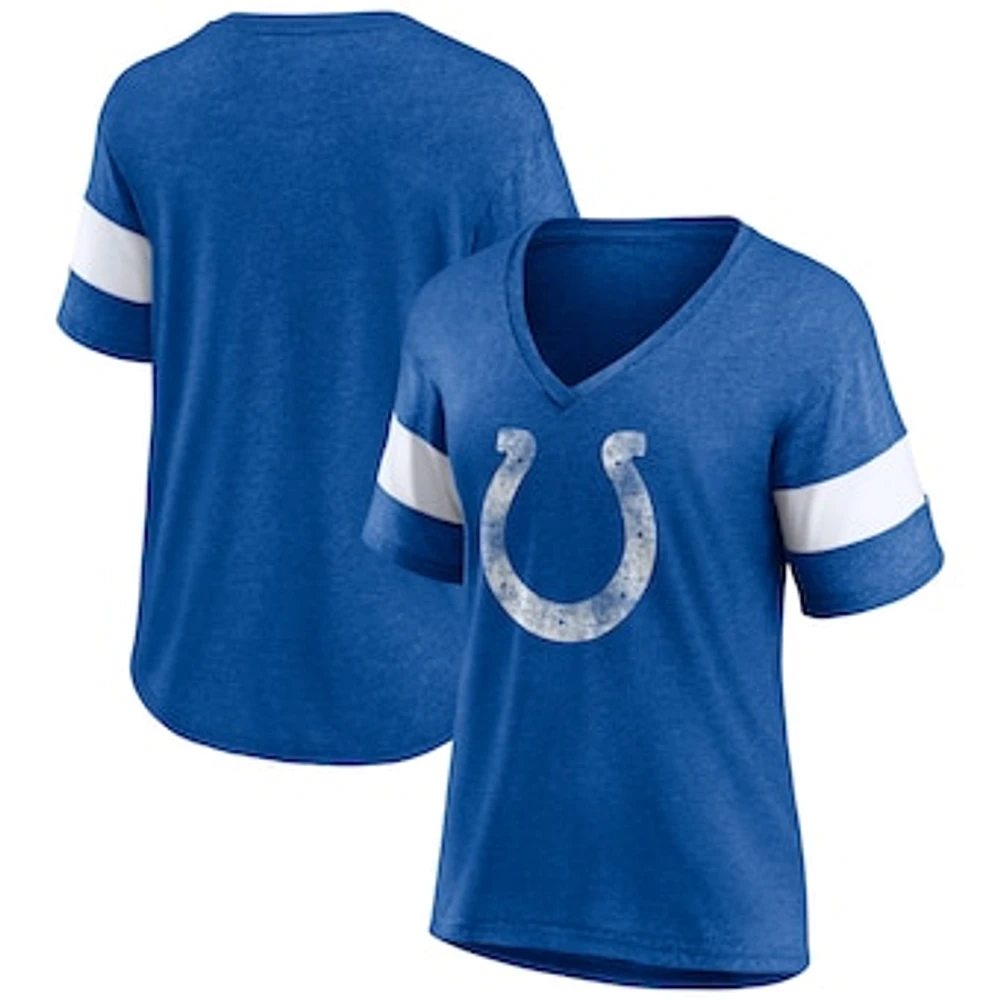 Women's Fanatics Heathered Royal/White Indianapolis Colts Distressed Team Tri-Blend V-Neck T-Shirt