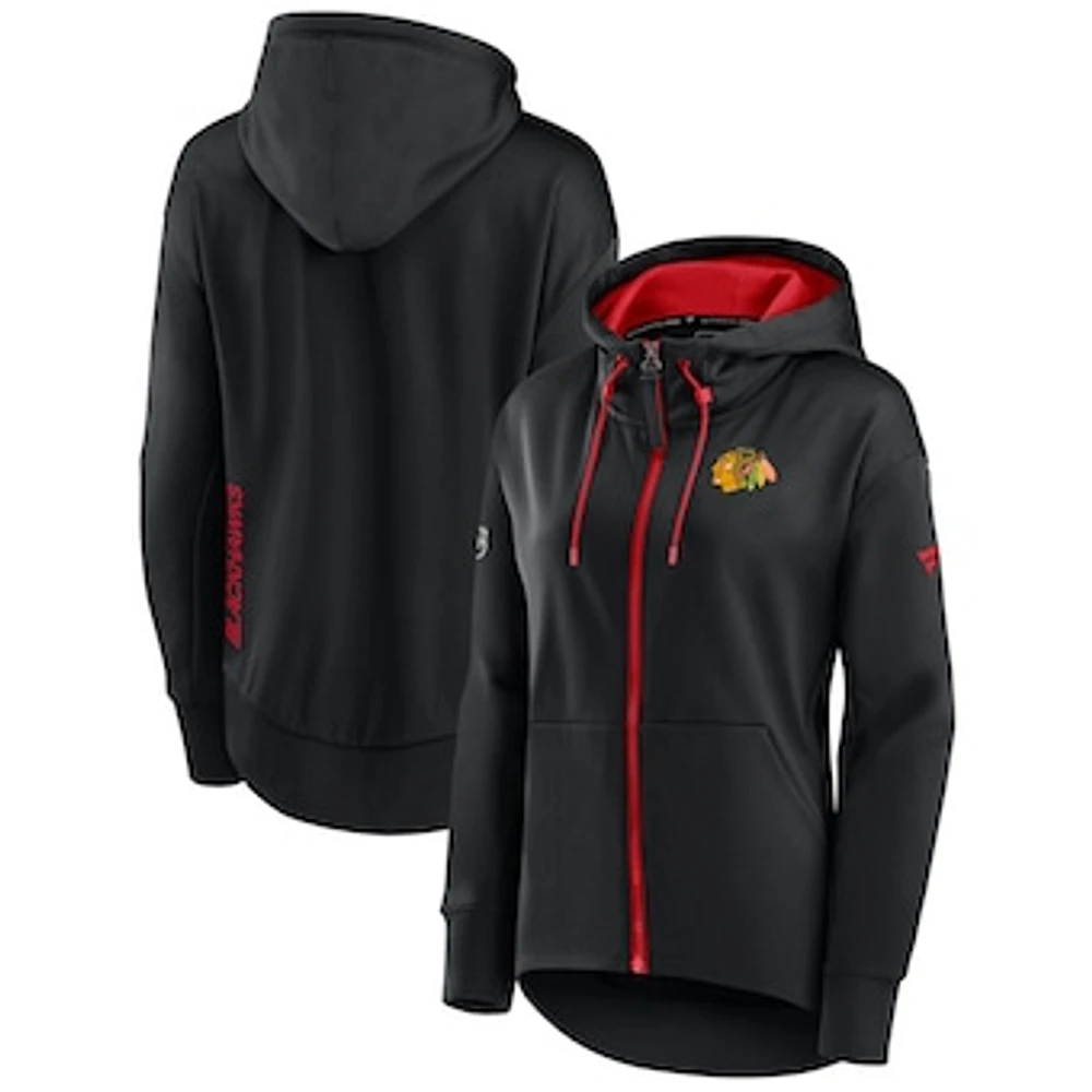 Women's Fanatics Black Chicago Blackhawks Authentic Pro Rink Full-Zip Hoodie