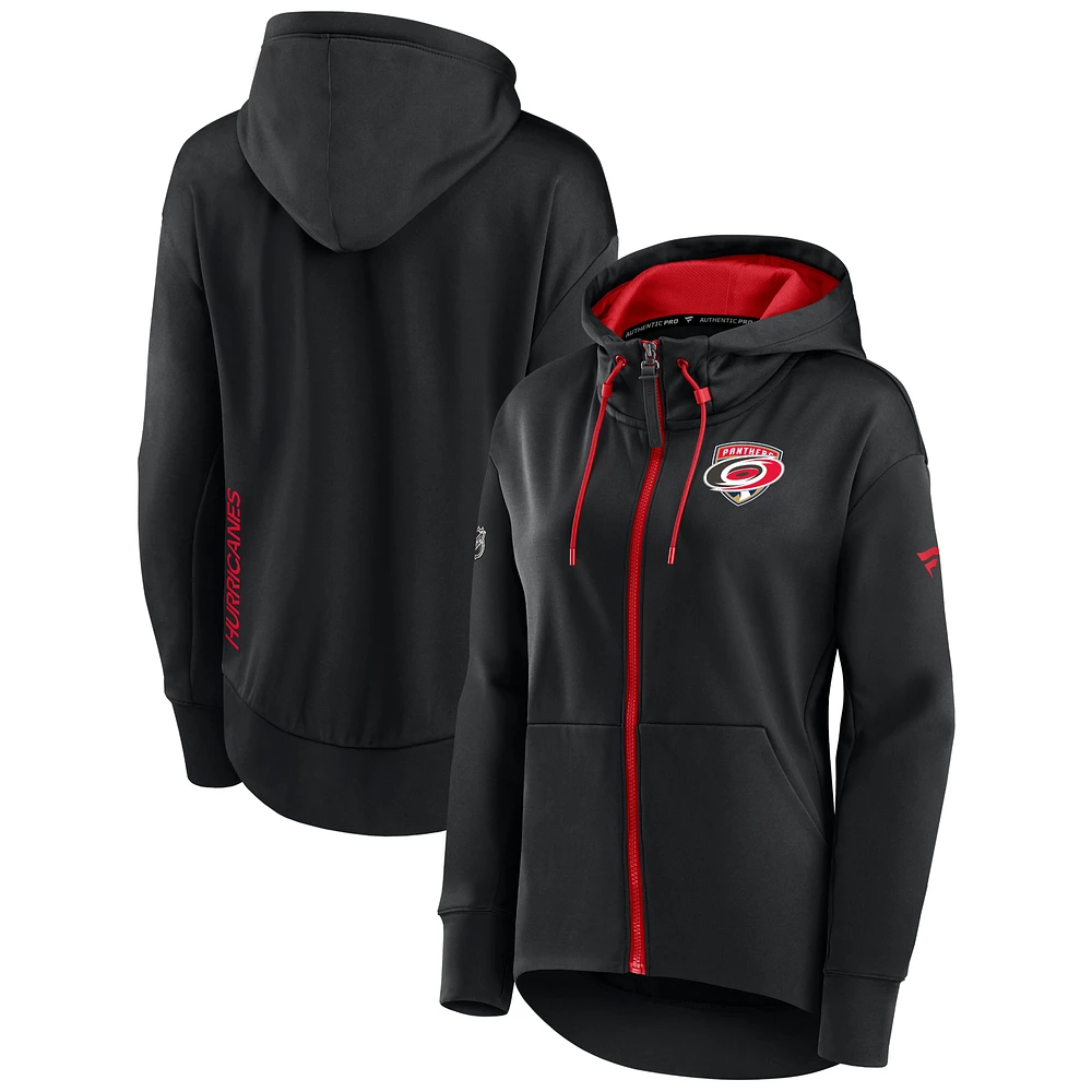 Women's Fanatics Black Carolina Hurricanes Authentic Pro Rink Full-Zip Hoodie