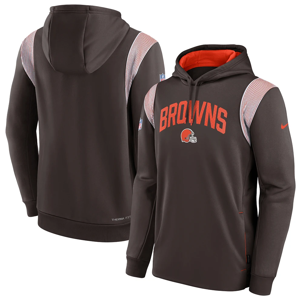 Men's Nike Brown Cleveland Browns Sideline Athletic Stack Performance Pullover Hoodie