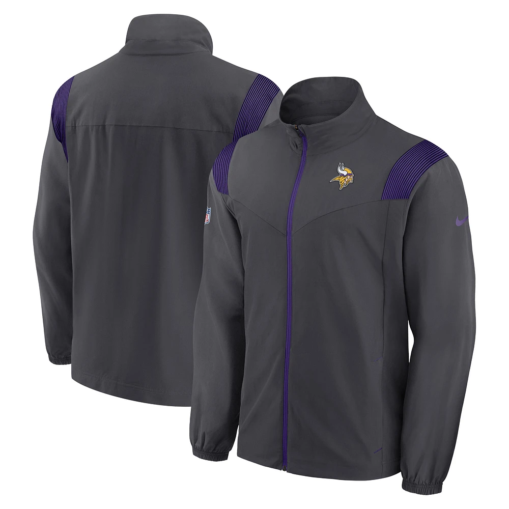 Men's Nike Anthracite Minnesota Vikings Sideline Woven Logo Full-Zip Jacket