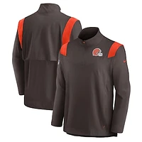 Men's Nike Brown Cleveland Browns Sideline Coach Chevron Lockup Quarter-Zip Long Sleeve Top