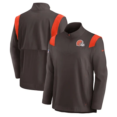 Men's Nike Brown Cleveland Browns Sideline Coach Chevron Lockup Quarter-Zip Long Sleeve Top