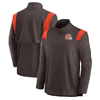 Men's Nike Brown Cleveland Browns Sideline Coach Chevron Lockup Quarter-Zip Long Sleeve Top