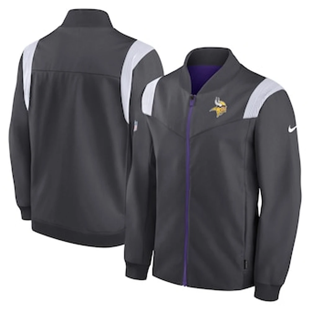 Men's Nike Anthracite Minnesota Vikings Sideline Coaches Bomber Full-Zip Jacket