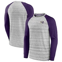 Men's Fanatics Heather Gray/Purple Baltimore Ravens Fair Shake Raglan Long Sleeve T-Shirt