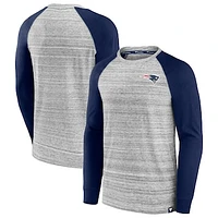 Men's Fanatics Heather Gray/Navy New England Patriots Fair Shake Raglan Long Sleeve T-Shirt