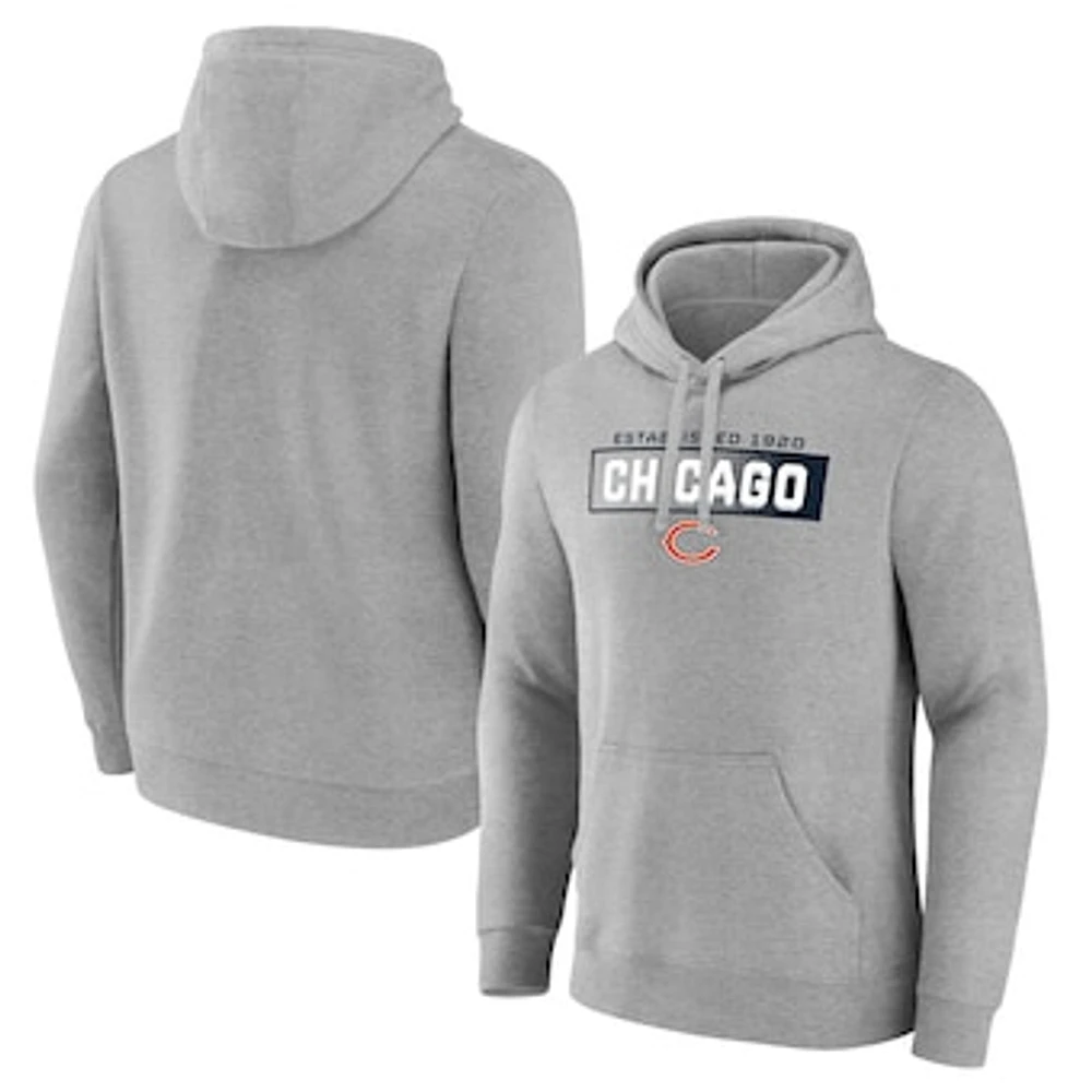 Men's Fanatics Heathered Gray Chicago Bears Down The Field Pullover Hoodie