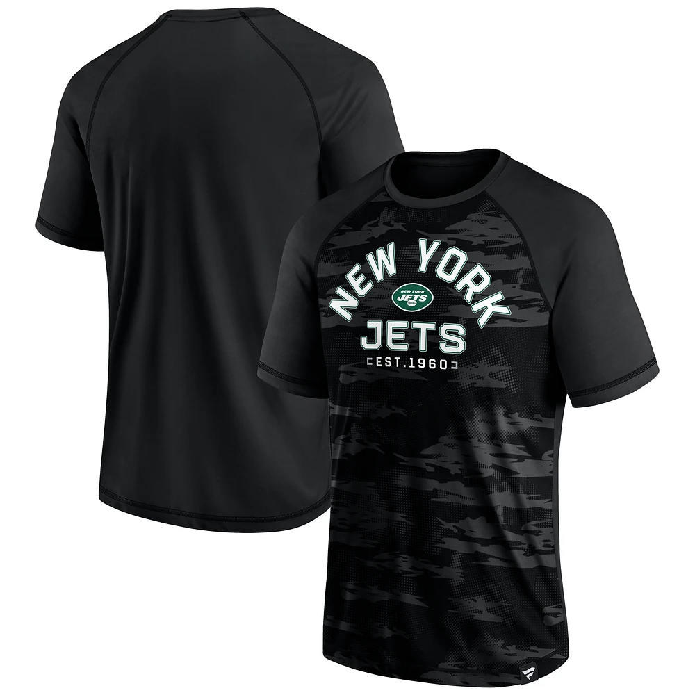 Men's Fanatics New York Jets Blackout Hail Mary Raglan T-Shirt