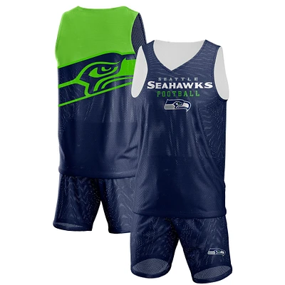 Men's FOCO College Navy Seattle Seahawks Colorblock Mesh V-Neck & Shorts Set